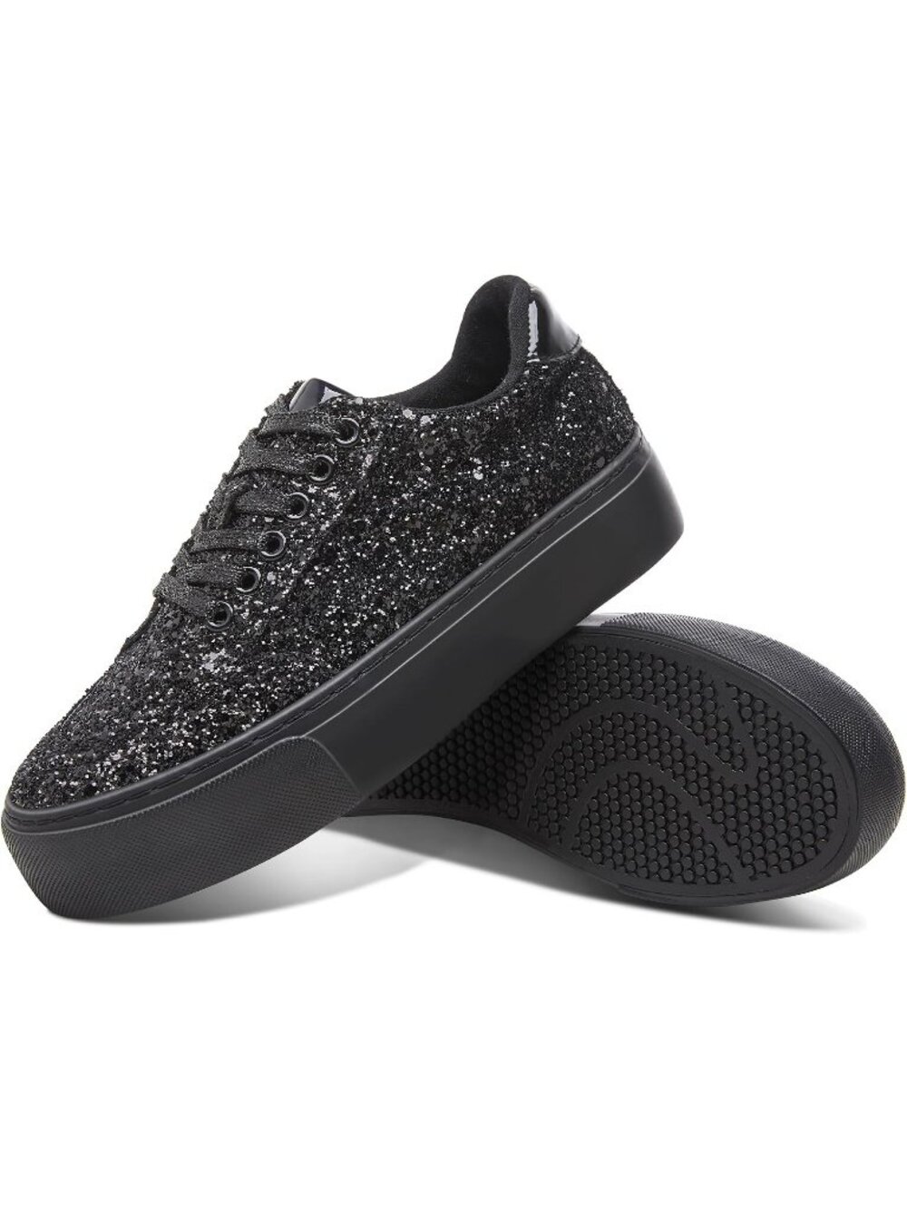 Women's Black Glitter Shiny Sequin Sparkly Bling Thick Sole Walking Sneakers